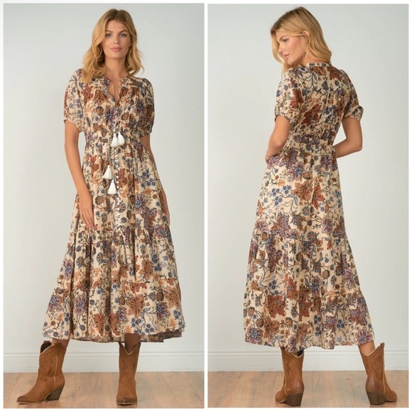 Elan Dresses & Skirts - Elan Violetta Floral Botanical Maxi Dress ruffle cottagecore boho festival